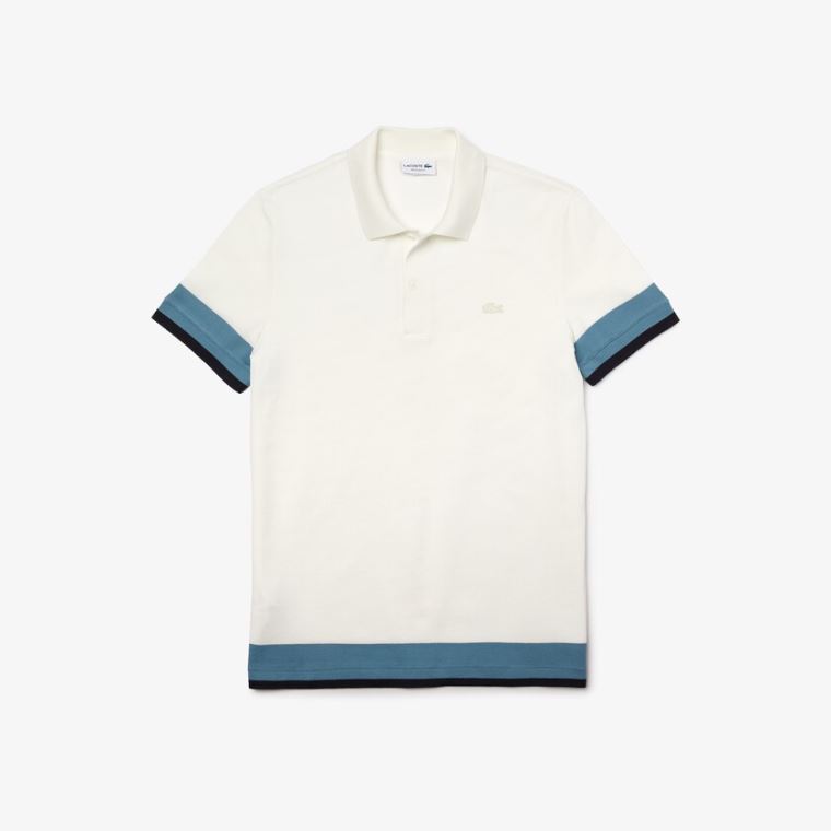 Lacoste Regular Fit Textured Pamut Piqué Polo Fehér Kék Sötétkék Kék | AFCU0Di1