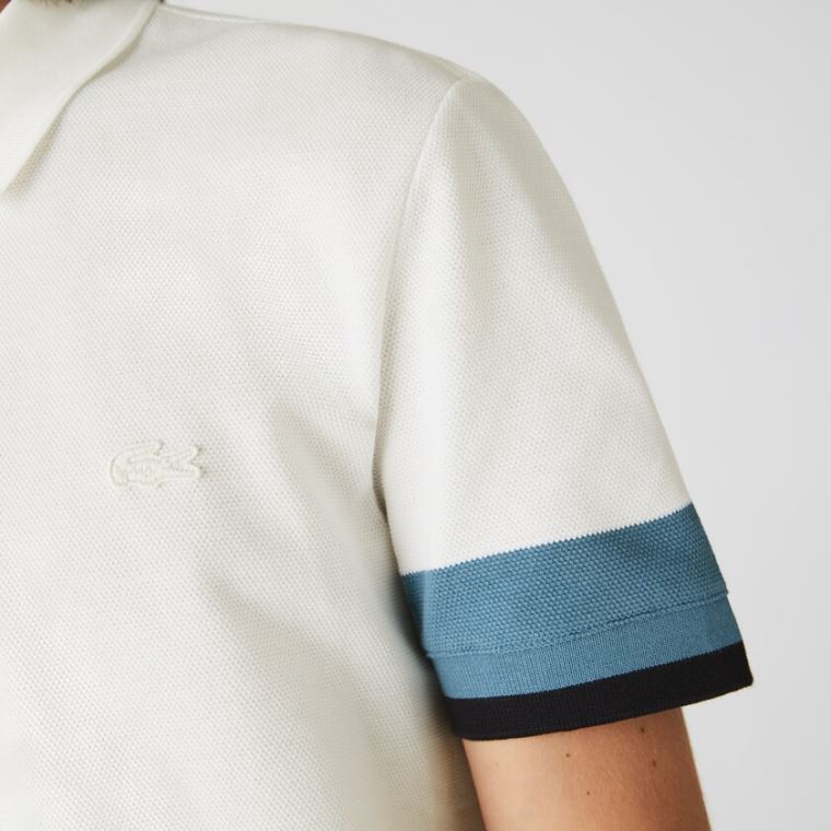 Lacoste Regular Fit Textured Pamut Piqué Polo Fehér Kék Sötétkék Kék | AFCU0Di1