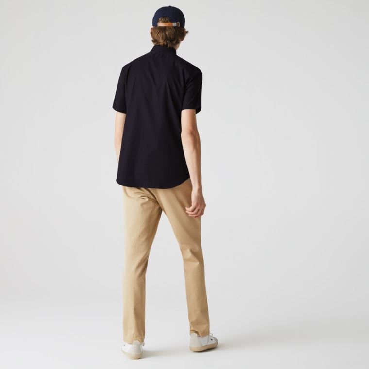 Lacoste Regular Fit Textured Pamut Poplin Shirt Sötétkék Kék | bV2DxIUA