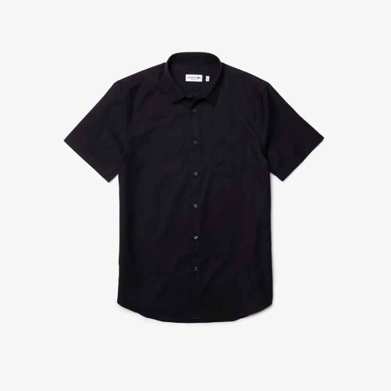 Lacoste Regular Fit Textured Pamut Poplin Shirt Sötétkék Kék | bV2DxIUA