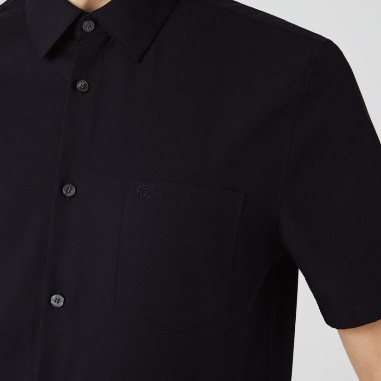 Lacoste Regular Fit Textured Pamut Poplin Shirt Sötétkék Kék | bV2DxIUA