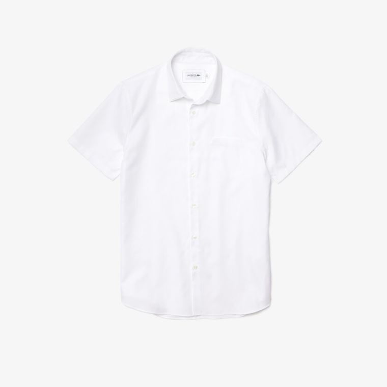 Lacoste Regular Fit Textured Pamut Poplin Shirt Fehér | fwfgFeIn