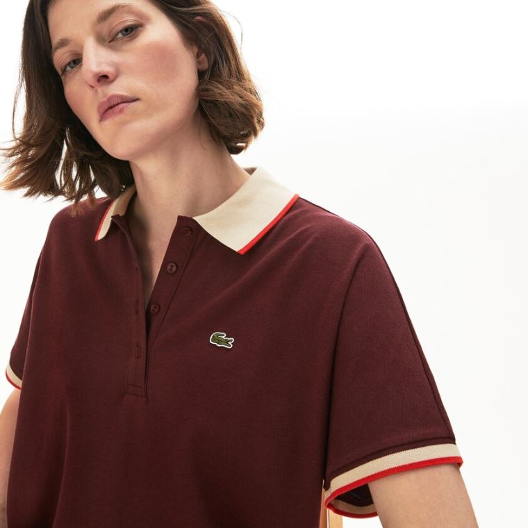 Lacoste Relaxed Fit Pamut Polo Sötétpiros Bézs Piros | DPkWO0ji