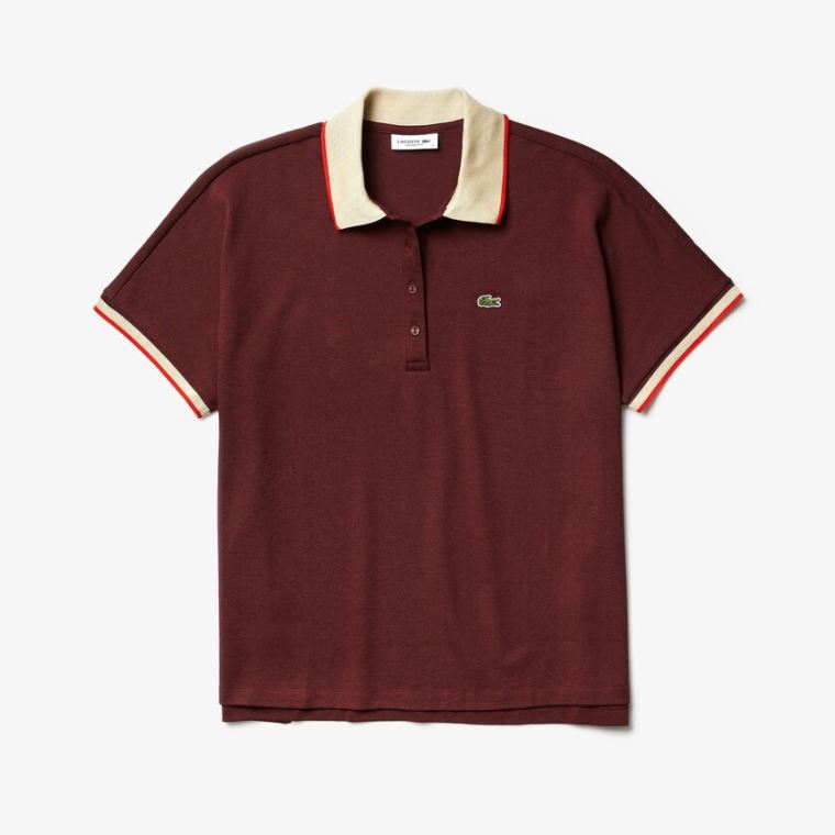 Lacoste Relaxed Fit Pamut Polo Sötétpiros Bézs Piros | DPkWO0ji