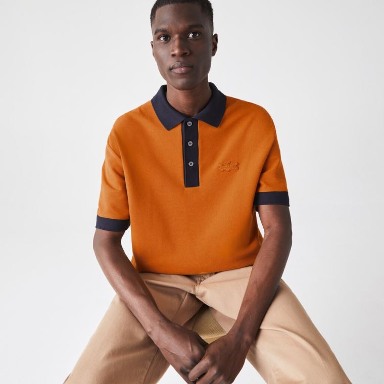 Lacoste Relaxed Fit Textured Pamut Piqué Polo Kék Sötétkék Kék | QTYWEg2v