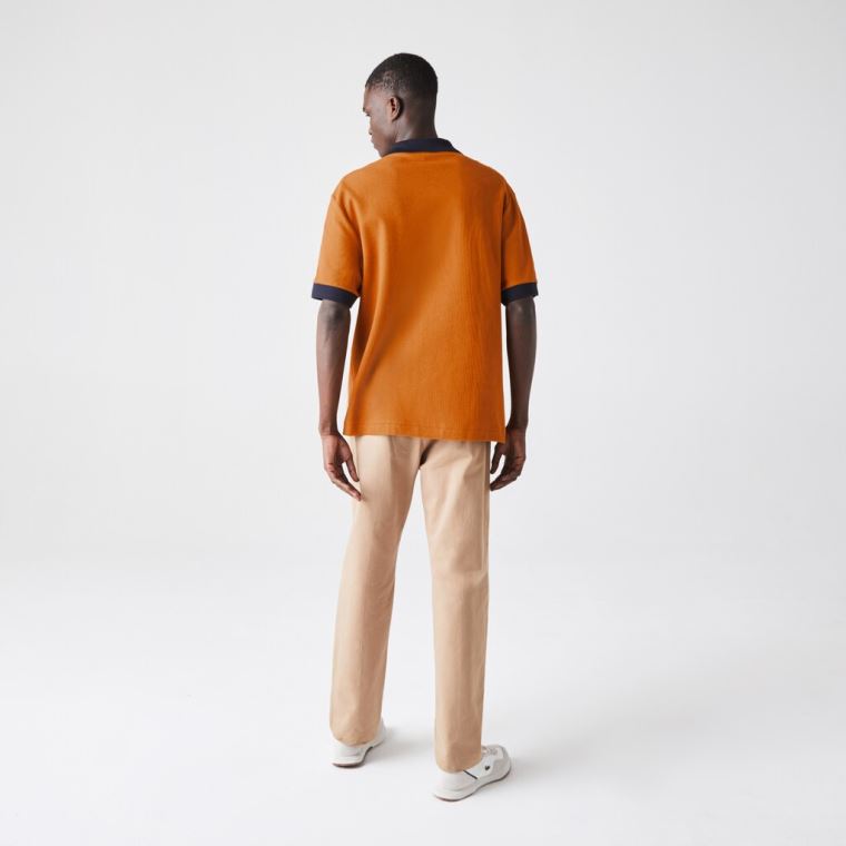 Lacoste Relaxed Fit Textured Pamut Piqué Polo Kék Sötétkék Kék | QTYWEg2v