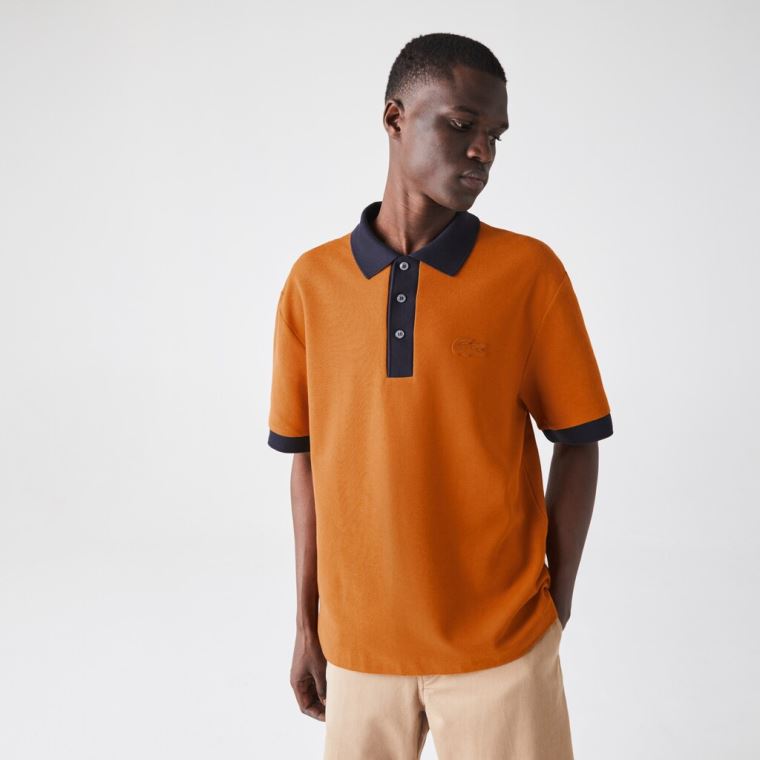 Lacoste Relaxed Fit Textured Pamut Piqué Polo Kék Sötétkék Kék | QTYWEg2v