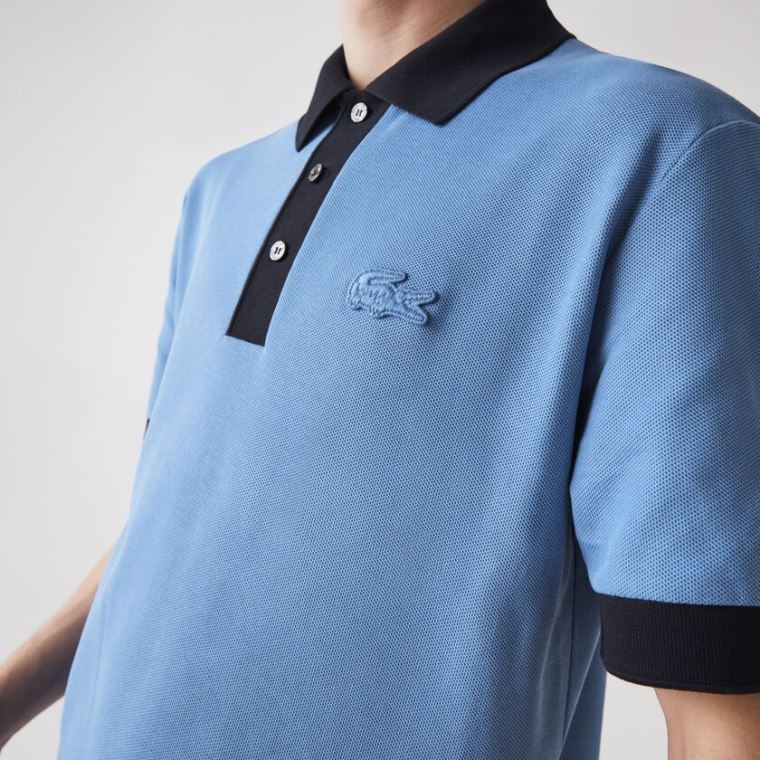 Lacoste Relaxed Fit Textured Pamut Piqué Polo Kék Sötétkék Kék | Rwqv6vpn