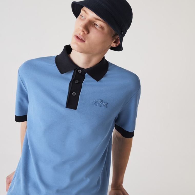 Lacoste Relaxed Fit Textured Pamut Piqué Polo Kék Sötétkék Kék | Rwqv6vpn