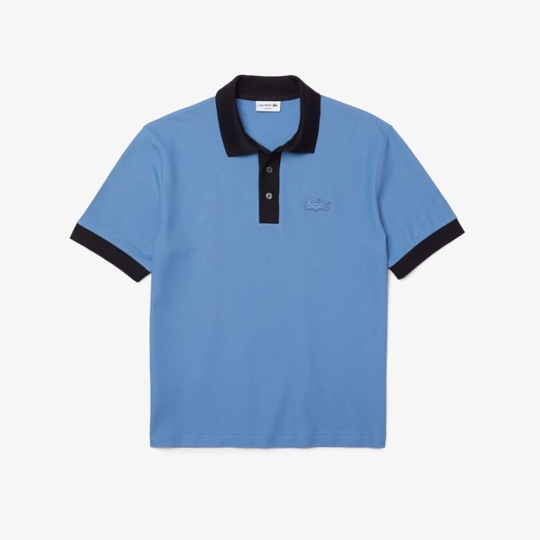 Lacoste Relaxed Fit Textured Pamut Piqué Polo Kék Sötétkék Kék | Rwqv6vpn