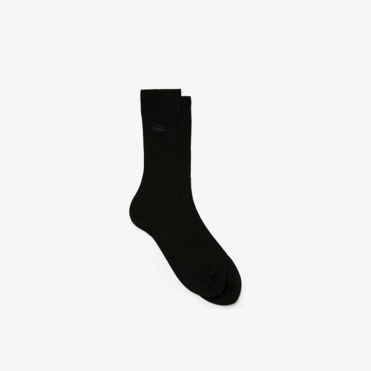 Lacoste Ribbed Pamut Blend Socks Fekete | e1naG3lz