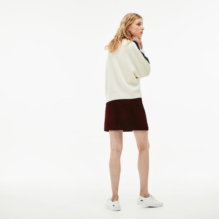 Lacoste Ribbed Stretch Velour A-Line Skirt Barna | QZEuayl9