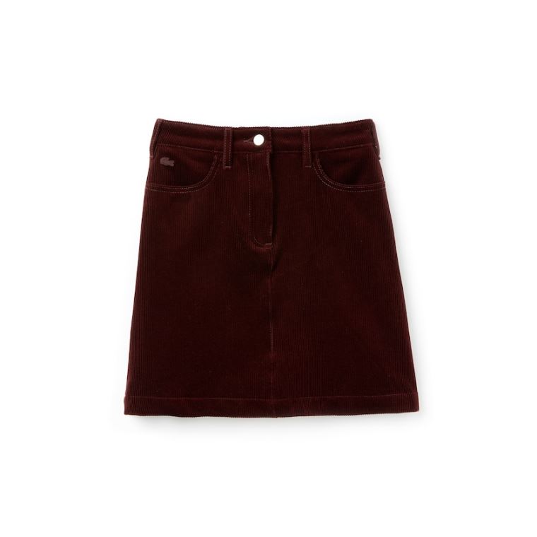 Lacoste Ribbed Stretch Velour A-Line Skirt Barna | QZEuayl9