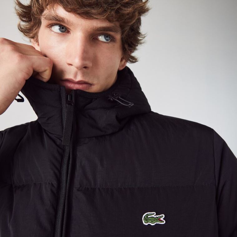 Lacoste Rövid Könnyű Vizi-Resistant Puffer Coat Fekete | xwpqtK5Q