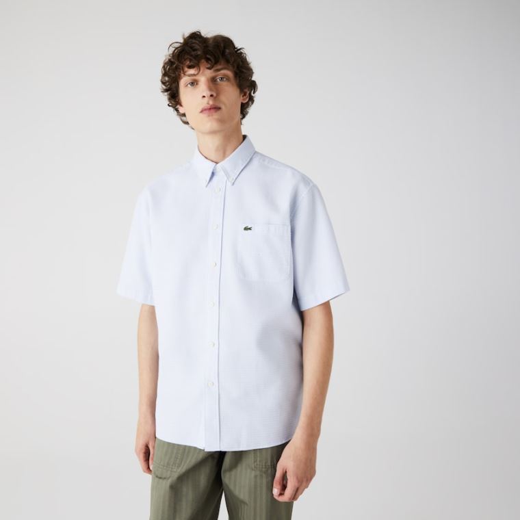 Lacoste Rövid-Sleeved Könnyű Pamut Shirt Világos Kék Fehér | wAfOEOW7