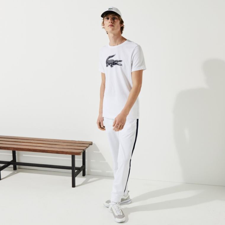 Lacoste SPORT 3D Print Crocodile Légáteresztő Jersey T-shirt Fehér Sötétkék Kék | gglmIZ6v