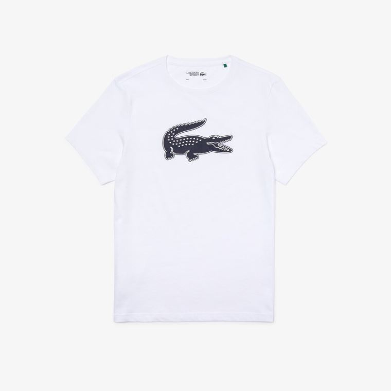 Lacoste SPORT 3D Print Crocodile Légáteresztő Jersey T-shirt Fehér Sötétkék Kék | gglmIZ6v