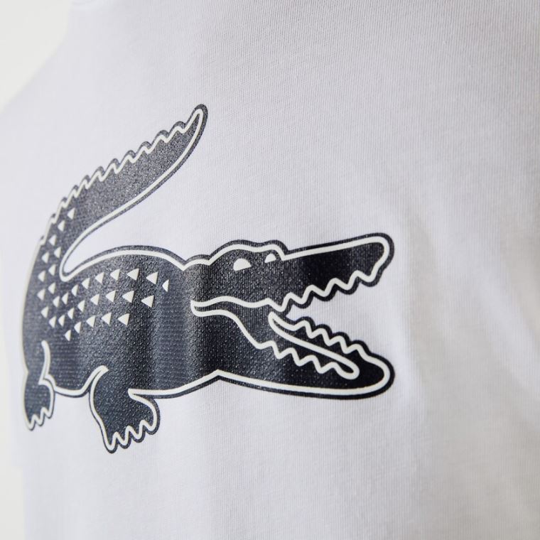 Lacoste SPORT 3D Print Crocodile Légáteresztő Jersey T-shirt Fehér Sötétkék Kék | gglmIZ6v