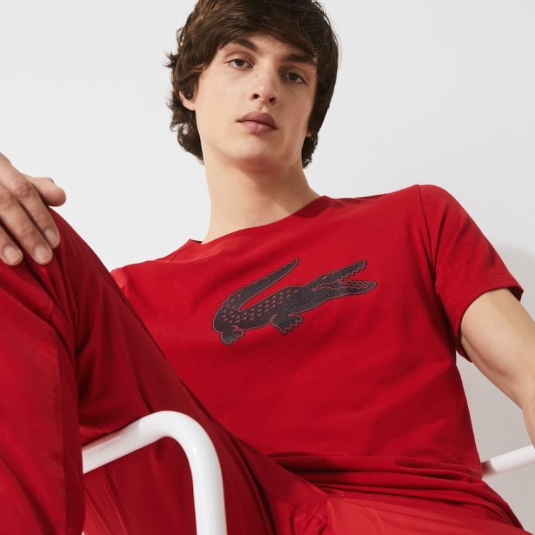 Lacoste SPORT 3D Print Crocodile Légáteresztő Jersey T-shirt Piros Sötétkék Kék | qzBvNZLe