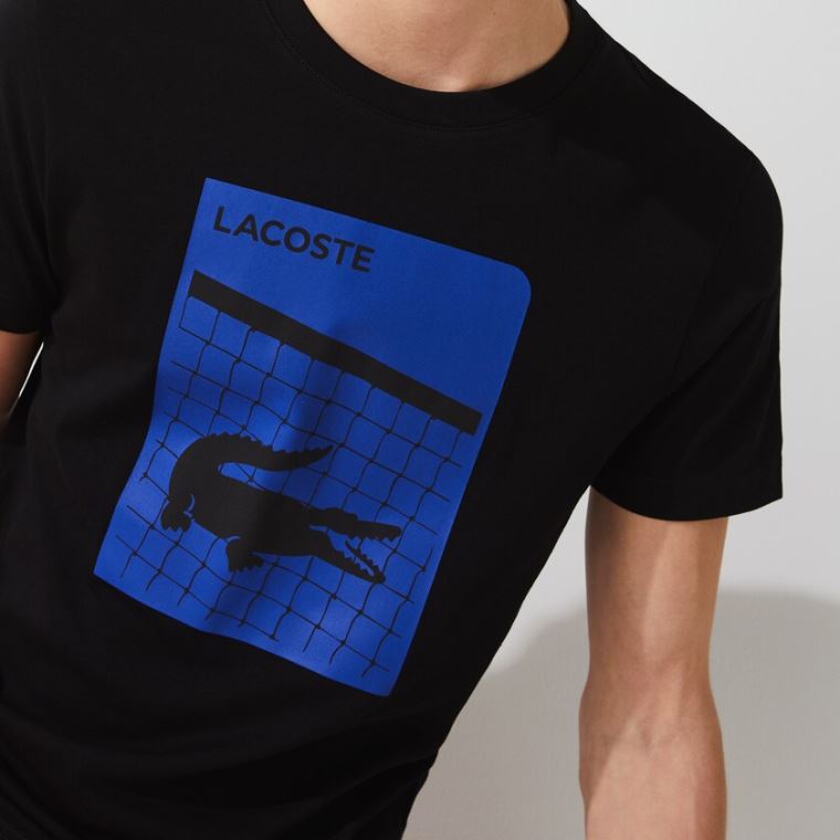 Lacoste SPORT 3D Print Légáteresztő T-shirt Fekete | kziKD07f