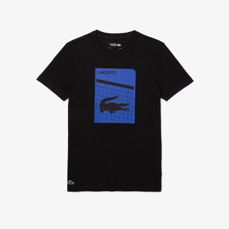 Lacoste SPORT 3D Print Légáteresztő T-shirt Fekete | kziKD07f