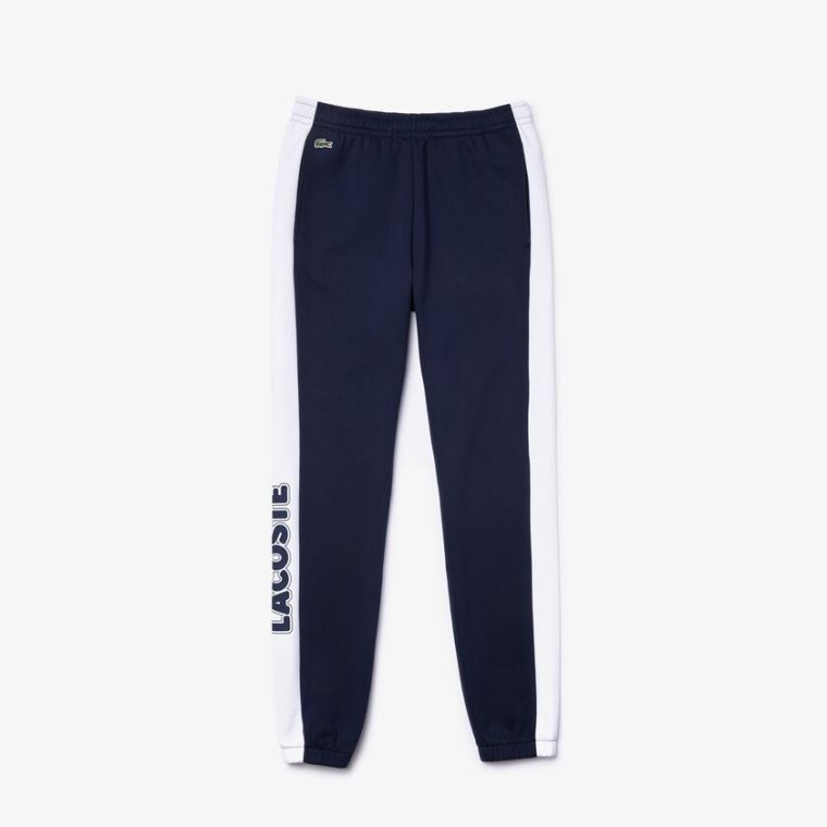 Lacoste SPORT Bicolour Fleece Jogging Pants Sötétkék Kék Fehér | hFvxn2ij