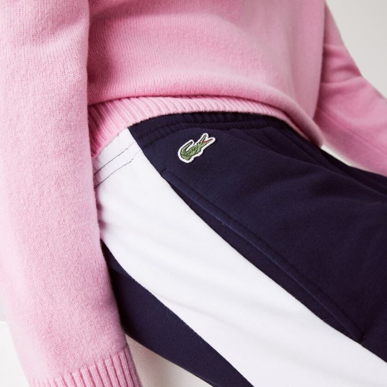 Lacoste SPORT Bicolour Fleece Jogging Pants Sötétkék Kék Fehér | hFvxn2ij