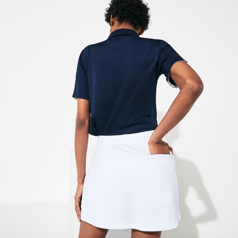 Lacoste SPORT Built-in Shorty Légáteresztő Stretch Golf Skirt Fehér Sötétkék Kék | lCm5ZW92