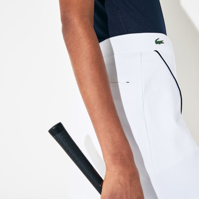 Lacoste SPORT Built-in Shorty Légáteresztő Stretch Golf Skirt Fehér Sötétkék Kék | lCm5ZW92