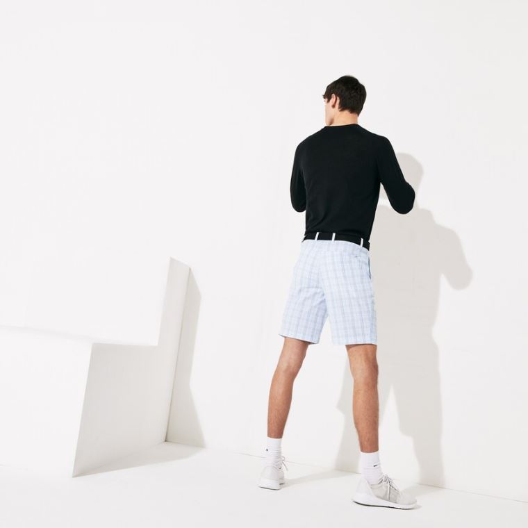 Lacoste SPORT Checked Stretch Golf Bermudas Fehér Sötétkék Kék Világos Szürke Türkiz | ak5rYkBs