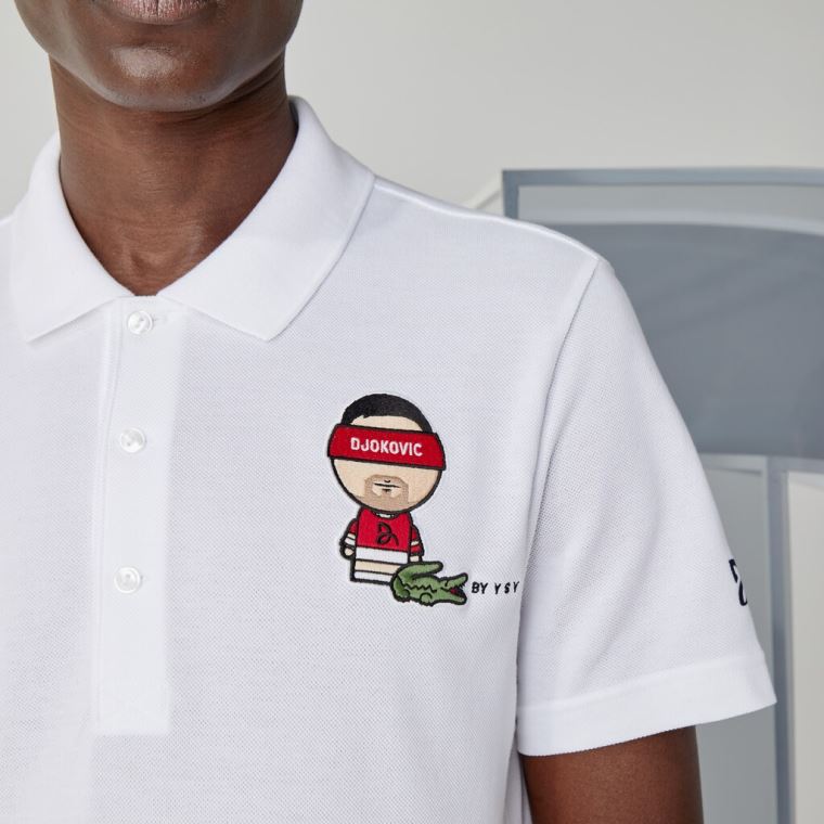 Lacoste SPORT Collab Youssef SY Pamut Piqué Polo Shirt Fehér Sötétkék Kék | MkWJBAG6