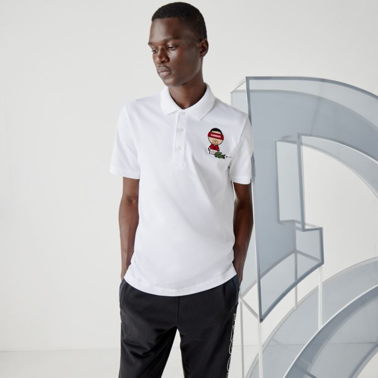 Lacoste SPORT Collab Youssef SY Pamut Piqué Polo Shirt Fehér Sötétkék Kék | MkWJBAG6