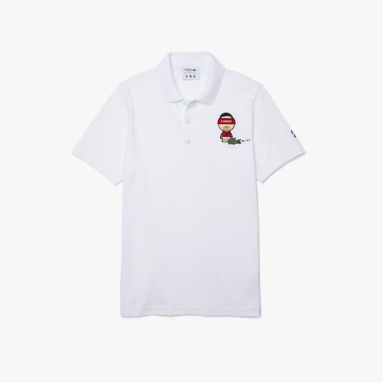 Lacoste SPORT Collab Youssef SY Pamut Piqué Polo Shirt Fehér Sötétkék Kék | ilYawtdR