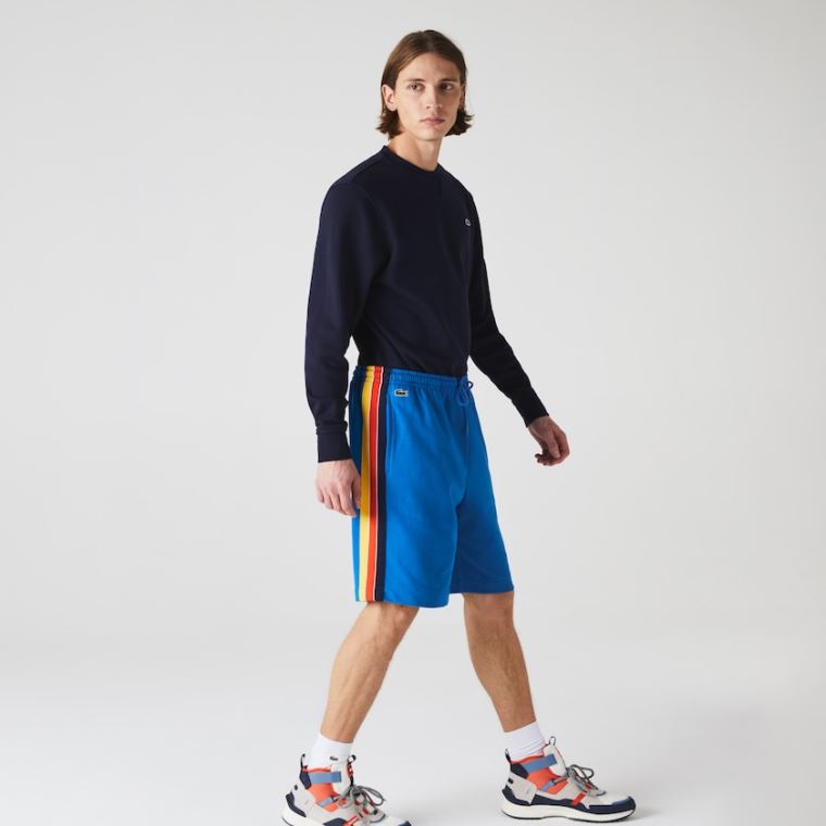 Lacoste SPORT Contrast Band Fleece Shorts Kék Sárga Piros Sötétkék Kék Fehér | PRhtalHO