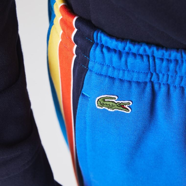 Lacoste SPORT Contrast Band Fleece Shorts Kék Sárga Piros Sötétkék Kék Fehér | PRhtalHO