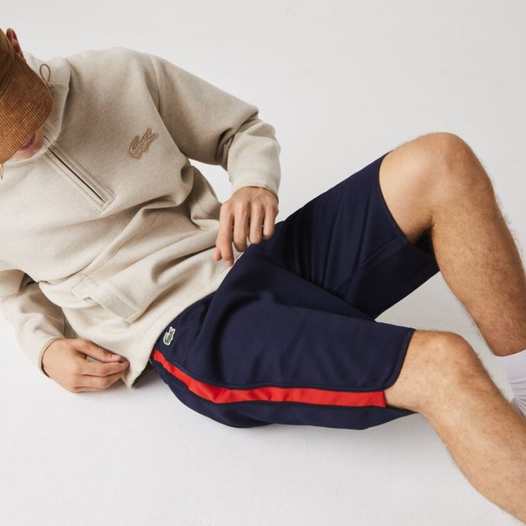 Lacoste SPORT Contrast Bands Pamut Blend Shorts Sötétkék Kék Piros | V3o0wR9a