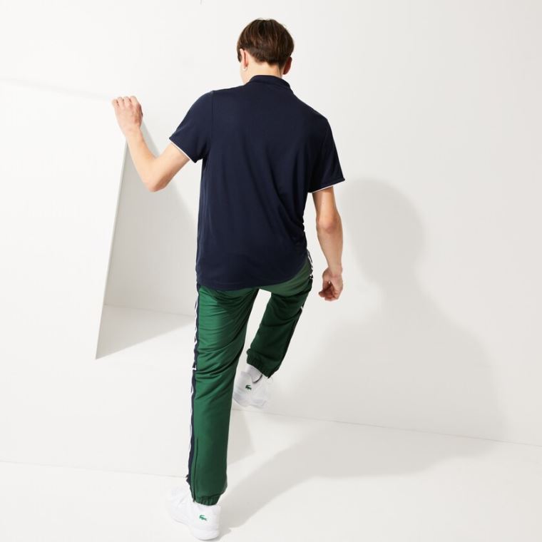 Lacoste SPORT Contrast Piping Légáteresztő Piqué Polo Shirt Sötétkék Kék Fehér | 92CophKU