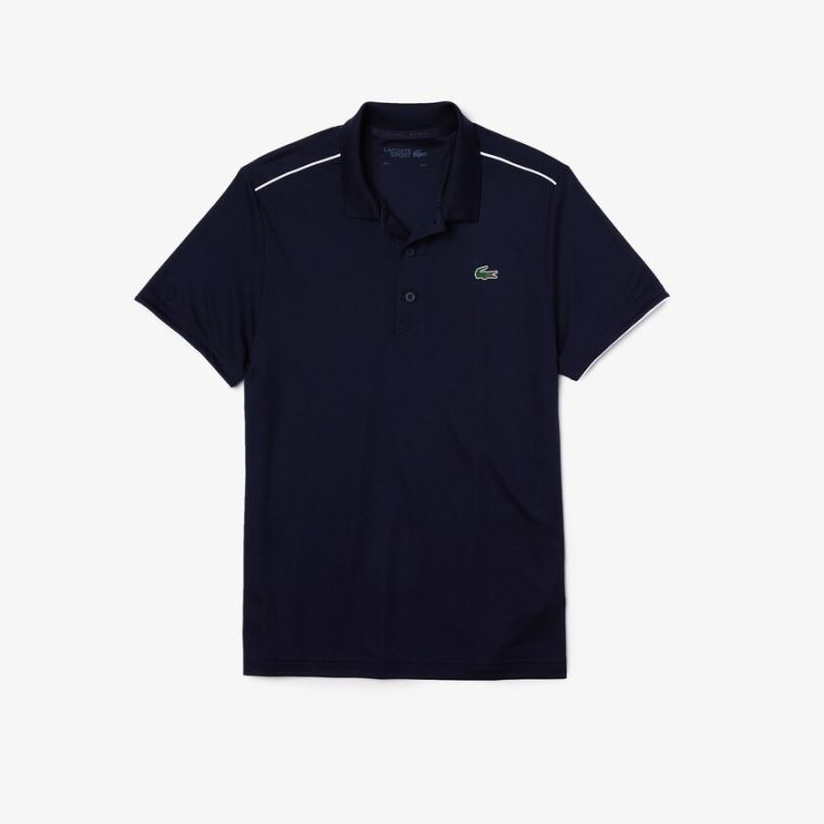 Lacoste SPORT Contrast Piping Légáteresztő Piqué Polo Shirt Sötétkék Kék Fehér | 92CophKU