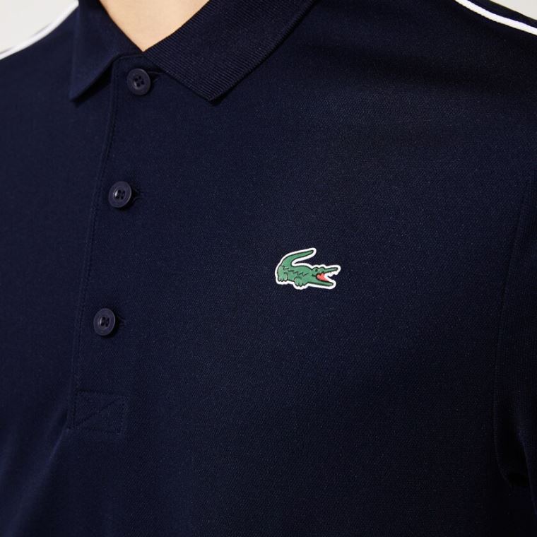 Lacoste SPORT Contrast Piping Légáteresztő Piqué Polo Shirt Sötétkék Kék Fehér | 92CophKU