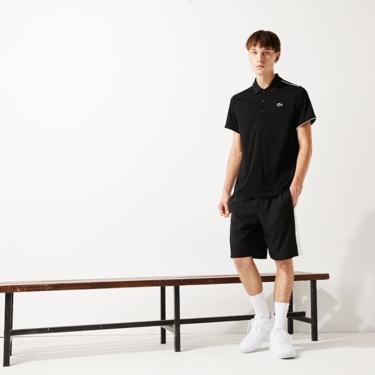 Lacoste SPORT Contrast Piping Légáteresztő Piqué Polo Shirt Fekete Fehér | XyTOvdln