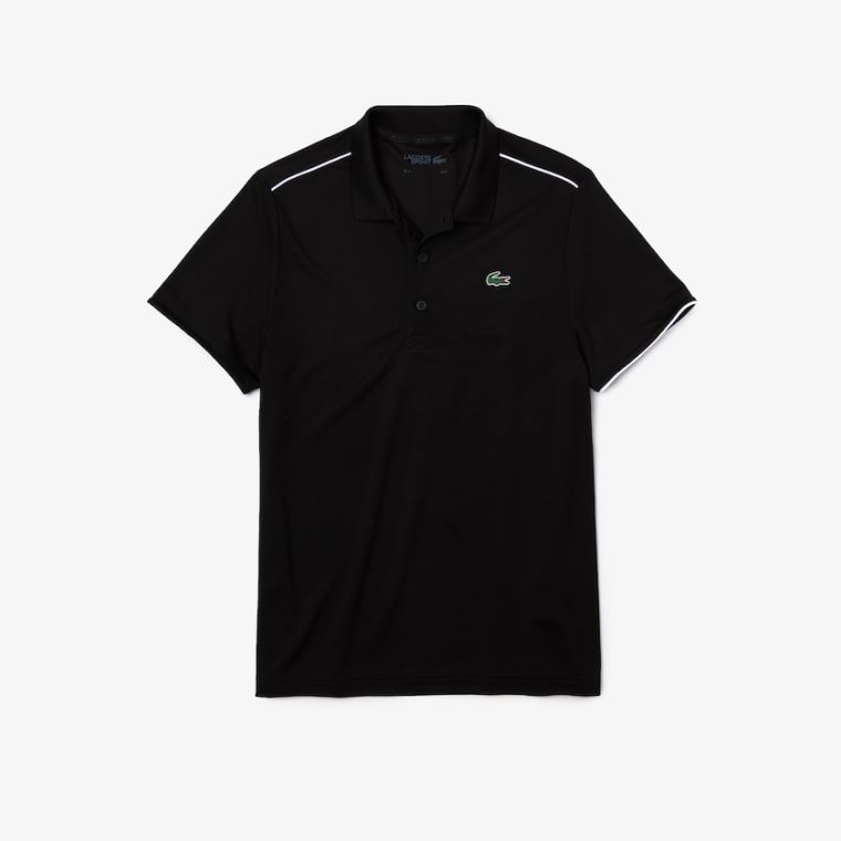 Lacoste SPORT Contrast Piping Légáteresztő Piqué Polo Shirt Fekete Fehér | XyTOvdln