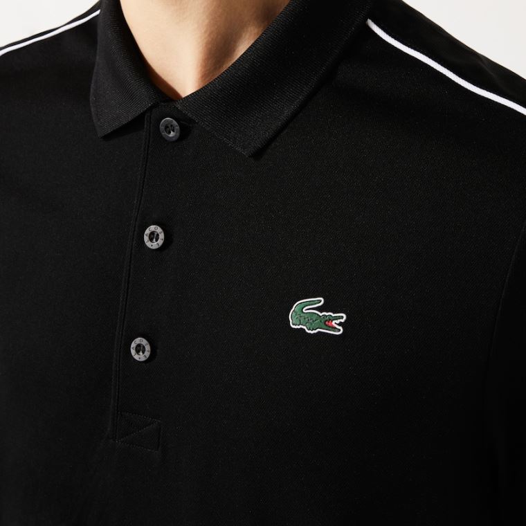 Lacoste SPORT Contrast Piping Légáteresztő Piqué Polo Shirt Fekete Fehér | XyTOvdln