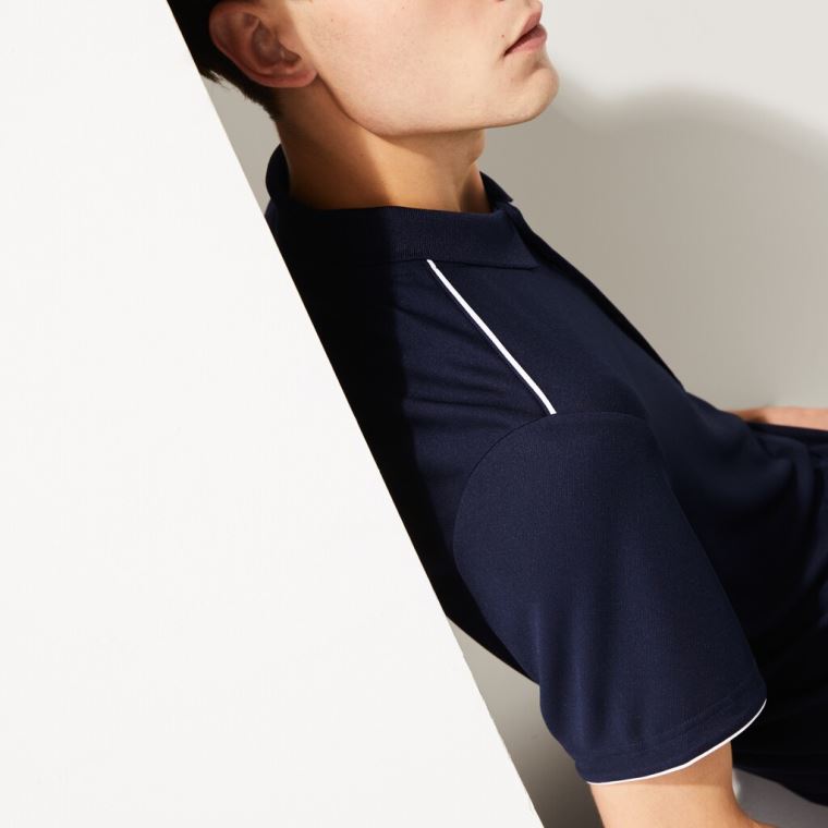 Lacoste SPORT Contrast Piping Légáteresztő Piqué Polo Shirt Sötétkék Kék Fehér | z9BCnPPZ