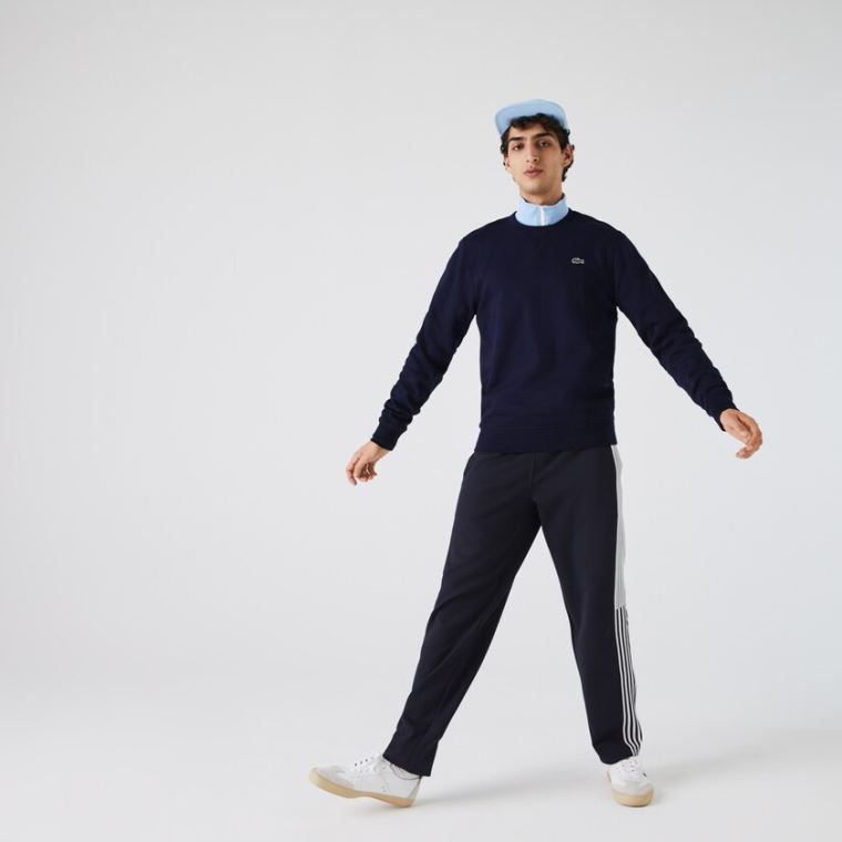 Lacoste SPORT Crew Neck Fleece Sweatshirt Sötétkék Kék | F7NIytJA