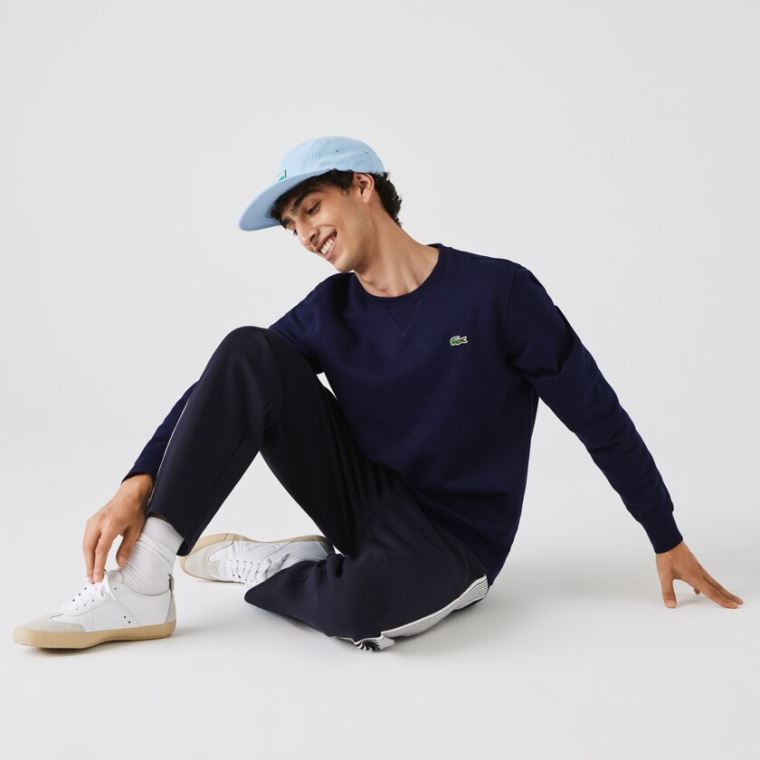 Lacoste SPORT Crew Neck Fleece Sweatshirt Sötétkék Kék | F7NIytJA