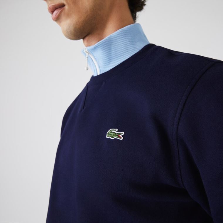 Lacoste SPORT Crew Neck Fleece Sweatshirt Sötétkék Kék | F7NIytJA