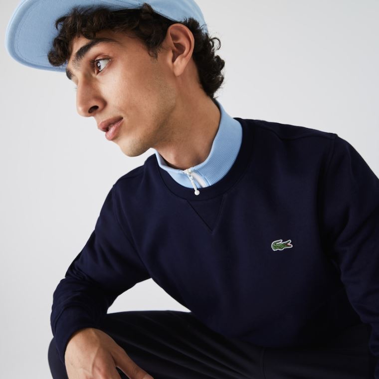 Lacoste SPORT Crew Neck Fleece Sweatshirt Sötétkék Kék | F7NIytJA