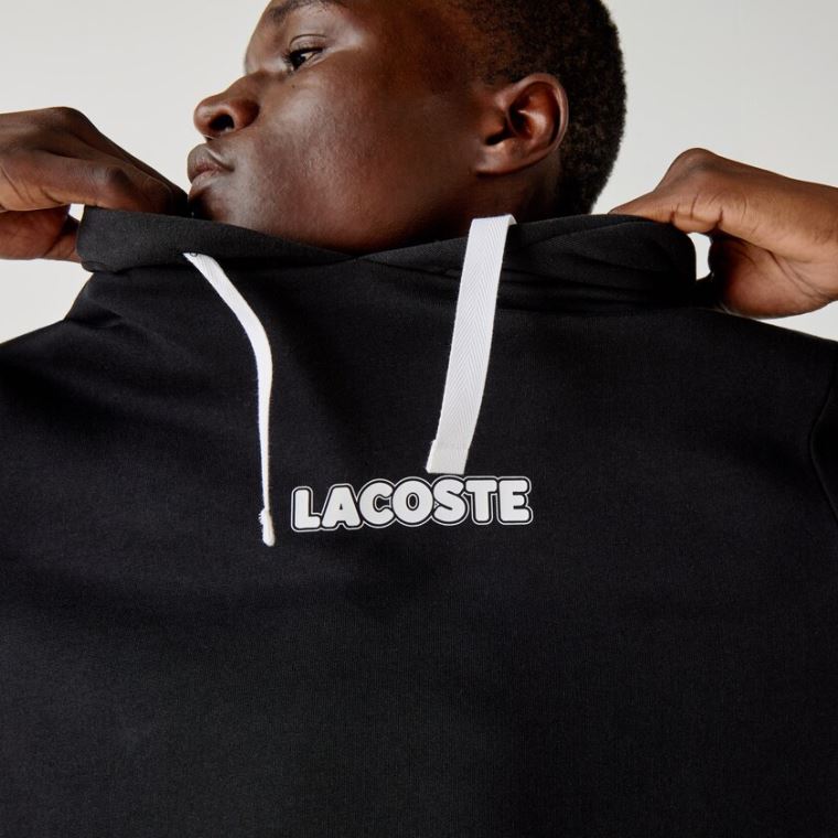 Lacoste SPORT Crocodile Print Csuklyás Pamut Sweatshirt Fekete | cWtuLIYX