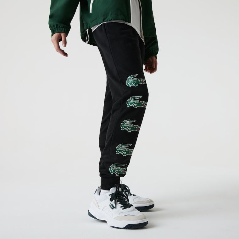 Lacoste SPORT Crocodile Print Fleece Jogging Pants Fekete | 959xmopE