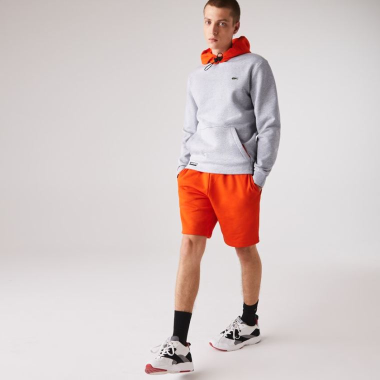 Lacoste SPORT Csuklyás Contrast Fleece Sweatshirt Szürke Piros | CTKtpywD